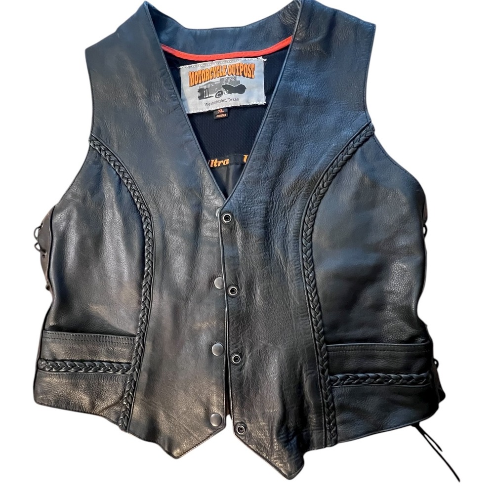 Motorcycle Outpost Biker Snap Front Side Lace Black Leather Vest Women (XL)‎ - Picture 6 of 16